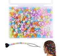300Pcs HHCFAST 6 * 9mm Small Silicone Hair Beads, 5mm Diameter Hole Soft Silicone Pony Beads for Hair Braiding and DIY Bracelets, Keychains & Crafts Making(Multicolor Glitter)