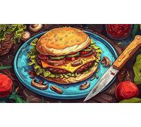 300pcs Juicy Cheeseburger with Crispy Bacon Fresh Vegetables and Sesame Bun Funny Jigsaw Puzzles for Adults Wooden Cartoon Art Stress Relief Games Birthday Gifts for Friends Boys and Girls