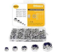300pcs Locknuts Assortment Kit M3 M4 M5 M6 M8 Hex Nuts Set 304 Stainless Steel Metric Assorted Self-Locking Nylon Insert Right Hand External Hex Drive with Plastic Box