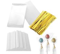 300Pcs Lollipop Making Tools,Lollipop Sticks 100Pcs Cake Pop Bags 100Pcs Cake Pop Sticks and 100Pcs Twist Ties, Cake Pop Sticks, Cake Pop Sticks and Bags, Lollipop Sticks for Cake Pops, Cake Pop Bags