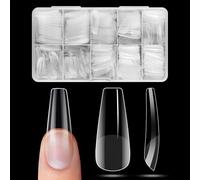 300Pcs Long Coffin Nail Tips - Pre-shaped Half Matte Gel X Nail Extension Kit, 10 Sizes Full Cover Clear Soft Gel Nail Tips, Long Press on Nails Manicure Salon DIY at Home