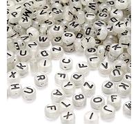 300pcs Luminous Acrylic Alphabet Beads 7mm Glow in The Dark Letter Beads with Black Enamel A-Z Letter Pony Disc Coin Flat Round Loose Spacer Beads for DIY Jewelry Making