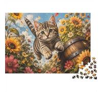 300pcs Mini Puzzle For Adults Cat Sunflower Barrel Challenging | 40x28cm Cardboard Living Room Decor Durable Structure Friend Gift Brain Training