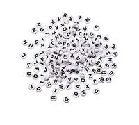300Pcs Mix Black White Base Mixed Letter Acrylic Beads Round Flat Alphabet Spacer Beads for Jewelry Making Handmade DIY Bracelet Necklace QIANGHAN