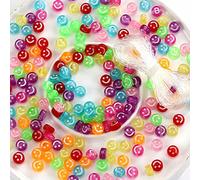 300pcs Mixed Smiley Face Beads Translucent Colorful Happy Face Beads for Jewelry Making DIY Materials Bracelet Necklace Earrings Craft Kit Beading Supplies(Translucent Colorful)