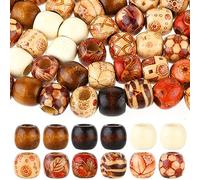 300Pcs Natural Wooden Spacer Beads-12mm Large Hole Wood Hair Braid Beads for Craft, Pinstripe Pattern Wood Macrame Beads for Jewelry Bracelet Making Hair DIY Craft