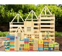300pcs Open Ended Wooden Building Blocks for Kids 6.6lb, Natural Pine Rectangular Wood Building Toys，Construction Toys for Toddlers, STEM Building Birthday Gift for Ages 3-8 (4.7" -Natural Pine)