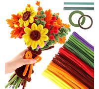 300Pcs Pipe Cleaners Craft, Pipe Cleaners Bulk Chenille Stems with 40Pcs Green Floral Wires and Gardening Tape for Flowers Craft Supplies DIY Art Projects (7 Colors)
