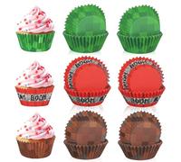 300pcs Pixel Cupcake Liners, Versatile Brown Green Red Cup Cake Rings Stand Holders Toppers Birthday Party Cupcake Liners Game Player Party Decoration for Craft Supplies (3 Styles)