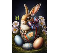 300pcs Retro Bunny Easter Eggs Artistic Jigsaw Puzzle - Best Brain Exercises for Adults Puzzles - Vibrant Colors, Cultural Art, Premium Quality.