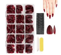 300Pcs Short Almond Press on Nails - Matte Wine Red False Nails Set - Full Cover Burgundy Acrylic Stick on Nails in 15 Sizes - Reusable Fake Nails Kit for Women Girls Salon Home Manicure
