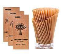 300pcs Sugarcane Straws 8 Inch Compostable Biodegradable Eco-Friendly Drinking Straws Plasticless Sturdy Smoothie Straws Not Foggy Packed by 100 Count per box(3 packs)