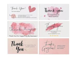 300PCS Thank You For Supporting My Business Cards-6 Designs, 2" x 3.5" Small Appreciation Cards for Shops, Online Retailers, Local Stores, Business Supplies, Thank You for Your Order(Pink)