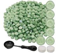 300Pcs Wax Seal Beads Set with Non-Slip Melt Spoon and Candles, Fruit Green Sealing Wax Pellets Bead Great for Waxstamp Sealings,Wedding Invitations, Xmas Gift, Envelope Seal (Light Green)