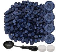 300Pcs Wax Seal Beads Set with Non-Slip Melt Spoon and Candles, Navy Blue Sealing Wax Pellets Bead Great for Seals Stamp, Wedding Invitations, Xmas Gift, Envelope Seal (Navy Blue)