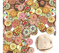 300Pcs Wooden Buttons for Crafts 15mm Mixed Vintage Round Flower Buttons with 2 Holes Assorted Buttons for Cardigans DIY Sewing Clothes Cardigans Decoration and Handmade Projects