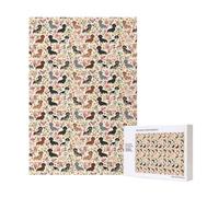 300pcsDachshund Floral Vintage Flowers Doxie Doxie Dachshunds Cute Puzzles With Packaging Box for Adults-Wooden Jigsaw Puzzle