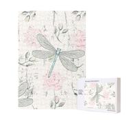 300pcsDragonfly Shabby Chic Roses Worn Old Vintage Floral Puzzles With Packaging Box for Adults-Wooden Jigsaw Puzzle