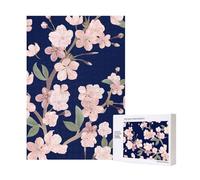300pcsFloral Cherry Flower Sakura Navy Blue Puzzles With Packaging Box for Adults-Wooden Jigsaw Puzzle
