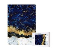 300pcsGold White Marble Wave Navy Blue Puzzles With Packaging Box for Adults-Wooden Jigsaw Puzzle