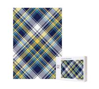 300pcsPlaid Navy Blue Yellow White Puzzles With Packaging Box for Adults-Wooden Jigsaw Puzzle