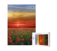 300pcsRed Poppy Flower Field In Sunset Printed Puzzles With Packaging Box for Adults-Wooden Jigsaw Puzzle
