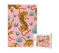 300pcsTigers Dancing On Pink Asian Tiger Gold Orange And Black Puzzles With Packaging Box for Adults-Wooden Jigsaw Puzzle