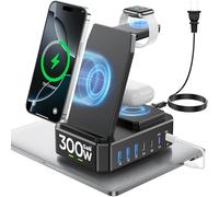 300W Charging Station for Multiple Devices Apple,10 in 1 Wireless Charger for iPhone,GaN III USB C 65W PD Fast Charging Stand Dock for MacBook,iWatch&Airpods (Wireless Charging Only for Apple)