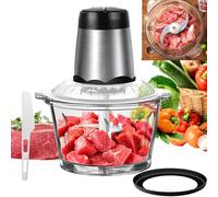 300W Electric Food Processors & Chopper with 2L Glass Container, 2 Speed Settings, 4 Stainless Steel Blades, Compact Kitchen Meat Mincer Mini Chopper for Chopping Meat, Baby Food, Fruit, Vegetable
