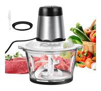 300W Electric Food Processors & Chopper with 2L Glass Container, 4 Stainless Steel Blades, 2 Speed Settings, One Touch Operation, Easy to Clean, Silent Design, Mini Chopper for Meat, Fruit, Vegetable