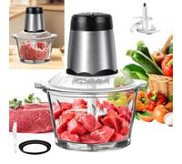 300W Electric Mini Food Chopper with 2L Glass Container, 4 Stainless Steel bi-Level Blades, 2 Speed Settings, Mini Blender Food Processor, Glass Bowl Vegetable Grinder forFruits Nut Meat Vegetable