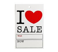 300X LARGE NEW TOP QUALITY 'I LOVE SALE WAS/NOW' PRICING TAGS HANGER LABEL CARDS FREE P&P