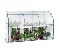 VOUNOT Lean to Wall Greenhouse with Zipped Roll-Up Door 300x100x180cm, White, White