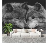 300x210 cm Murals Wall Covering Animal Double Wolf Portrait Photo Wallpaper for Office Hotel Café Restaurant Living Room Black and White DIY Room Waterproof Decor Wallpaper Removable Peel and Stick