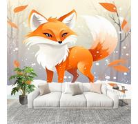 300x210 cm Murals Wall Covering Cartoon Fox Illustration Photo Wallpaper for Office Hotel Café Restaurant Living Room Grey DIY Room Waterproof Decor Wallpaper Removable Peel and Stick