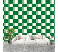 300x210 cm Removable Peel and Stick Murals Wall Covering 3D Geometry Checkerboard Pattern DIY Room Decor Waterproof Wallpaper Green Photo Wallpaper for Office Hotel Restaurant Living Room