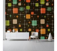 300x210cm Vintage Trendy Non-Woven Wallpaper, Black | Geometric Squares Stars Sparkles Background Wallpaper, for Living Room Bedroom Dining Room, Non-Pasted