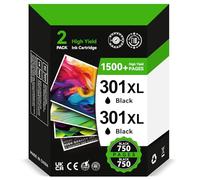 301XL High Yeild Ink Cartridges Black - 2X 750+ Pages, Replacement for HP 301 Black Ink Cartridges Combo Pack, Printer Ink 301 XL for Envy 5530 4500 4504 4507 DeskJet 3050a 3050 OfficeJet 4630