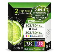 302 304 XL Ink Cartridges Black and Colour, 2-Pack Replacement for HP 302 & 304 Printers, High Yield Ink Cartridges for DeskJet Envy OfficeJet (Black + Tri-Color)