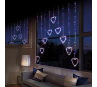 1.2m Premier Christmas Static Heart LED Silver Pin Wire V Curtain Lights in Rainbow