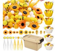 303Pcs Bee Sensory Bin Filler Fine Motor Toys Sunflower Counting Sorting 200 Felt Pompoms 40 Sunflowers 50 bees 6 Tweezers 6 Silicone Plates 1Storage Box for Counting Sorting DIY Crafts(Bee Sunflower)