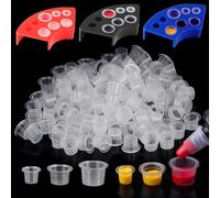 303Pcs Tattoo Ink Caps Set - Autdor Mixed 300Pcs Tattoo Cups with 3Pcs Tattoo Ink Holder Includes 100 Small 100 Medium 100 Large Ink Caps and 3 Colors Cups Holder for Microblading Tattoo Supplies