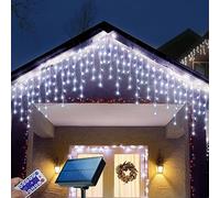 304 LED Solar Christmas Icicle Lights for Christmas Decorations, 8 Mode Outdoor Waterproof Solar Xmas Fairy Icicle String Lights for Christmas Wedding Party House Eaves Roof Decor (Cool White)