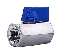304 Stainless Steel 1/4'' Mini Ball Valve, 1Pcs Female x Female Thread with Blue Handle, High Temperature Resistant
