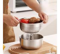 304 Stainless Steel 2-Piece Strainer Set with Dual-Layer Design for Washing Draining and Serving Fruits Vegetables Pasta and Rice (L)