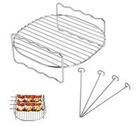 304 Stainless Steel 2-Tier Air Fryer Rack, 19 × 17 × 6.6 cm, 4 Skewers