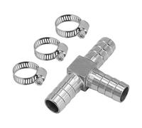 304 Stainless Steel 3-Way T-Shape Tee Fitting, 16mm/G1/2” Hose Nozzle Adapter with 6 Clamps for Gardening Irrigation and Industrial Fluid Lines