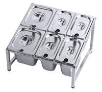 304 Stainless Steel 8 Pans Commercial Spice Rack With Spoon And Lid Set, 2 Row Standing Jam, Kitchen Countertop Storage Shelf Cabinet Silver(15.7X13.7X9.8IN)