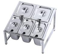 304 Stainless Steel 8 Pans Commercial Spice Rack With Spoon And Lid Set, 2 Row Standing Jam, Kitchen Countertop Storage Shelf Cabinet Silver(C/14.2X13.7X9.8IN)