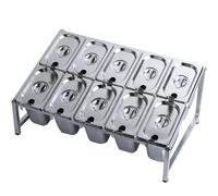 304 Stainless Steel 8 Pans Commercial Spice Rack With Spoon And Lid Set, 2 Row Standing Jam, Kitchen Countertop Storage Shelf Cabinet Silver(A/22.4X13.7X9.8IN)